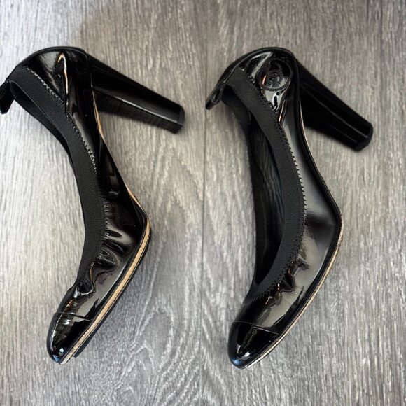 Chanel CC Stretch Black Patent Leather Heels – Size 38 (Fits Like 7.5) - Picture 6 of 8